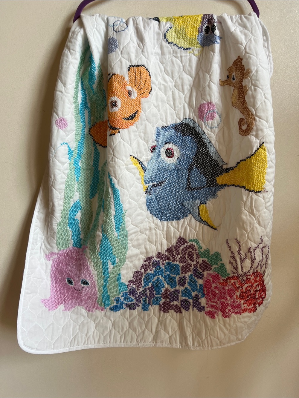 Nemo baby blanket cross stitched hand crafted Disney Finding Nemo under the sea
